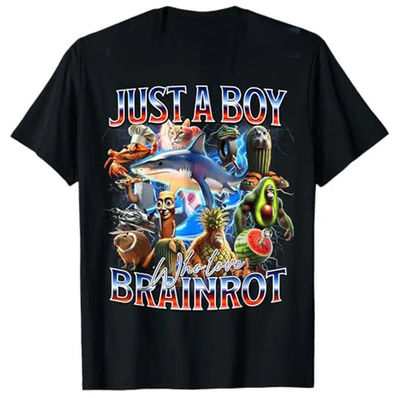 Just A Boy Who Love Brainrot Meme Italian Bootleg Boys Girls Kids T-Shirt Cute AI Italian Animals Y2k Design Graphic Outfit Tees