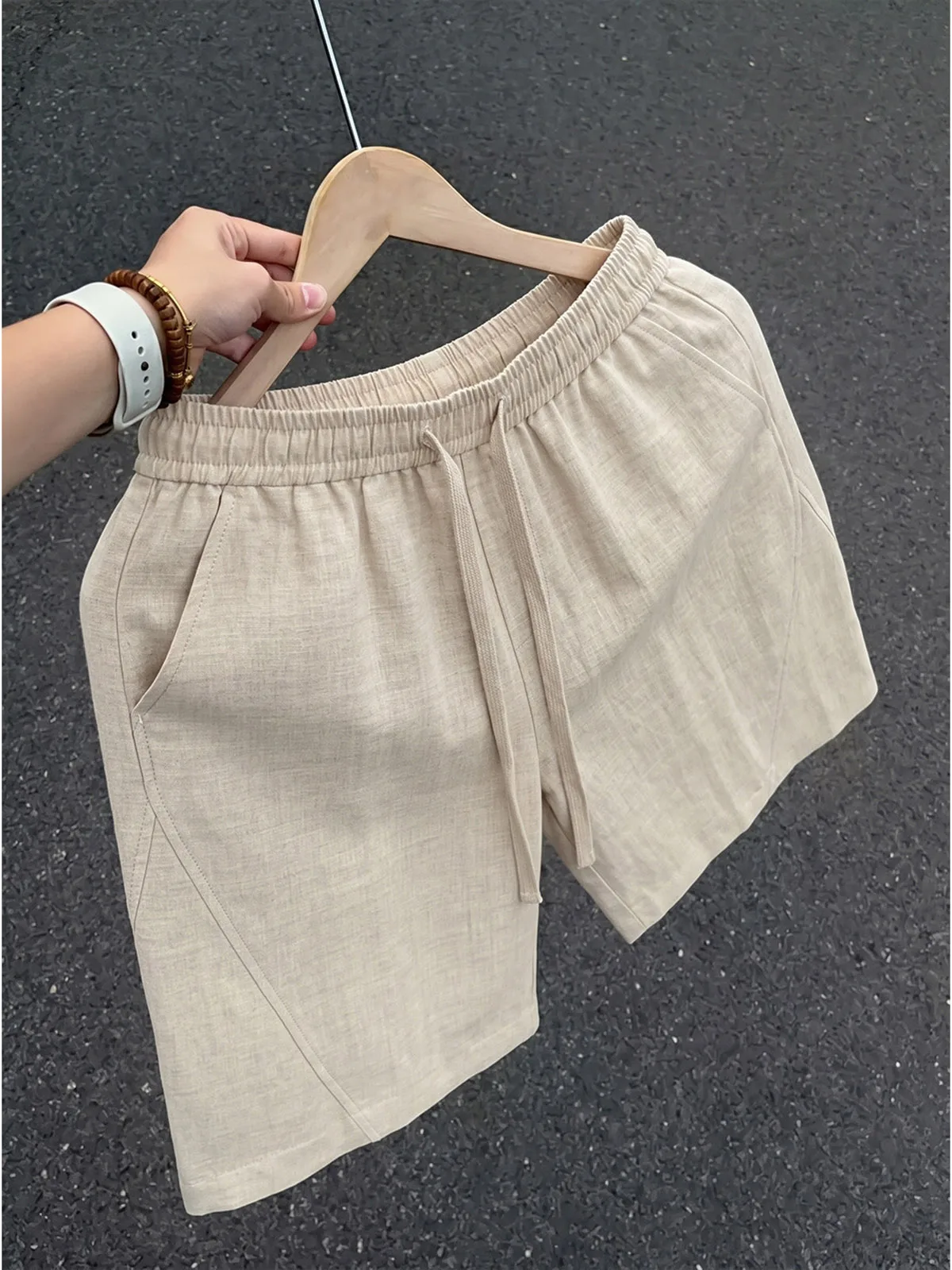 Loose Fit Linen-Like Straight Leg Shorts for Men Breathable Quick Dry Casual Pants Comfortable Loose Feeling Five Inches Short