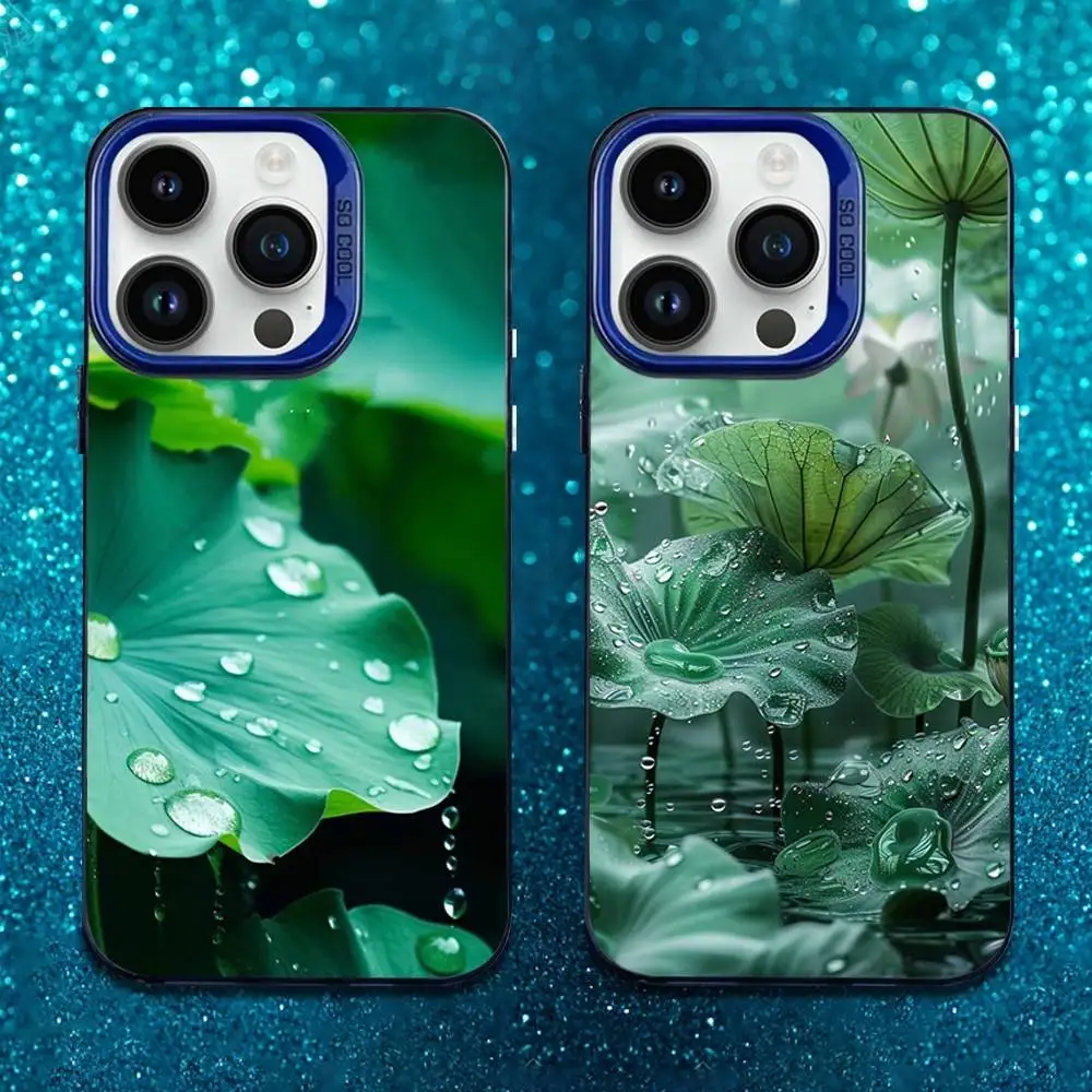 

Nature Plant Lotus leaf Phone Case For iPhone 16,15,14,13,12,11,Mini,XS,Pro,SE,MAX Blue Matte Silicone Cover