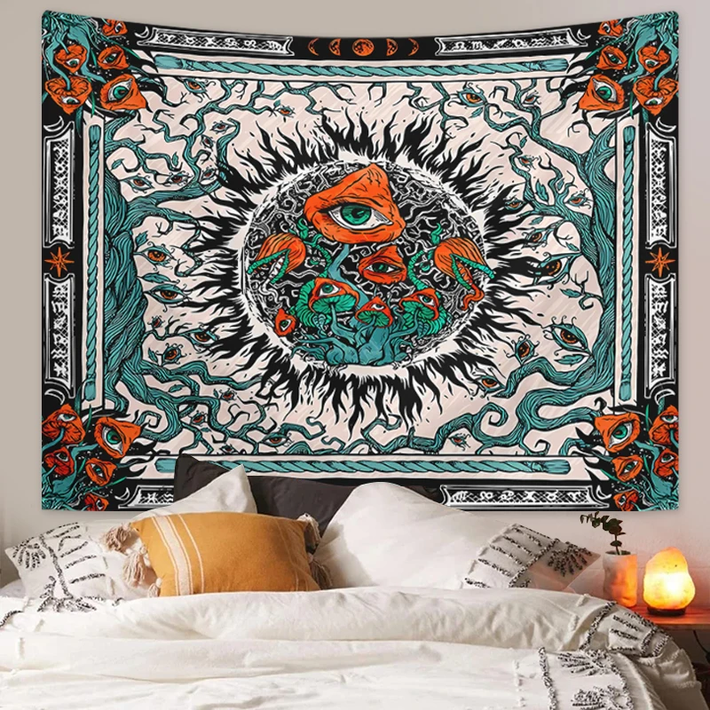 1 Pc Bohemian Burning Sun Mushroom Octopus Tapestry Psychedelic Eye Marine Creature Tapestry