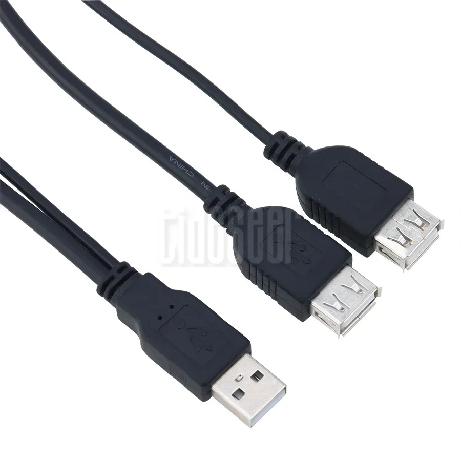 100pcs Black USB 2.0 Male to 2 Dual USB Female Y Splitter Adapter Cable Connect Cord for PC Laptop