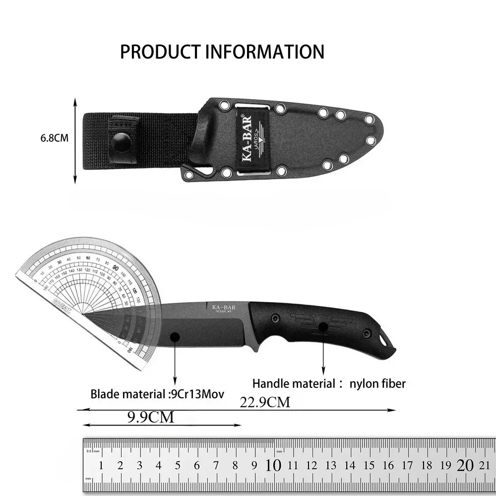 KB 7503 Straight Knife Nylon Fiber Handle 9Cr13Mov Blade Sharp Defense Multi-functional Tactical Knife for Hunting in The Wild