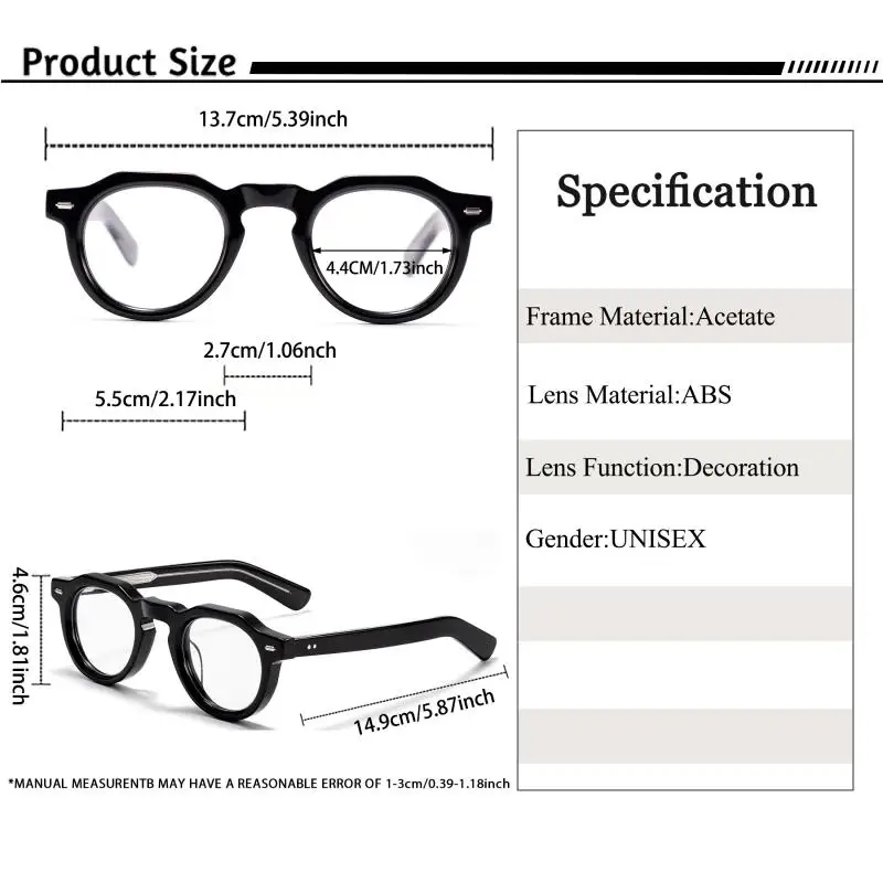 CATERSIDE Vintage Runde Männer Optische Gläser Rahmen Acetat Hohe Qualität Pin Core Dicken Rahmen Gläser Frauen Dekoration Brillen – Detail 2