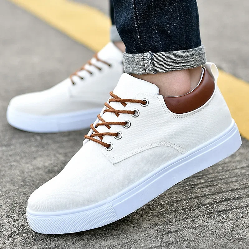 Black Lace Up Sping Shoes  Classic Casual Vulcanized Shoes Fashion Canvas Men's Sneakers Size 47 48 Mens Spring Sport Shoes