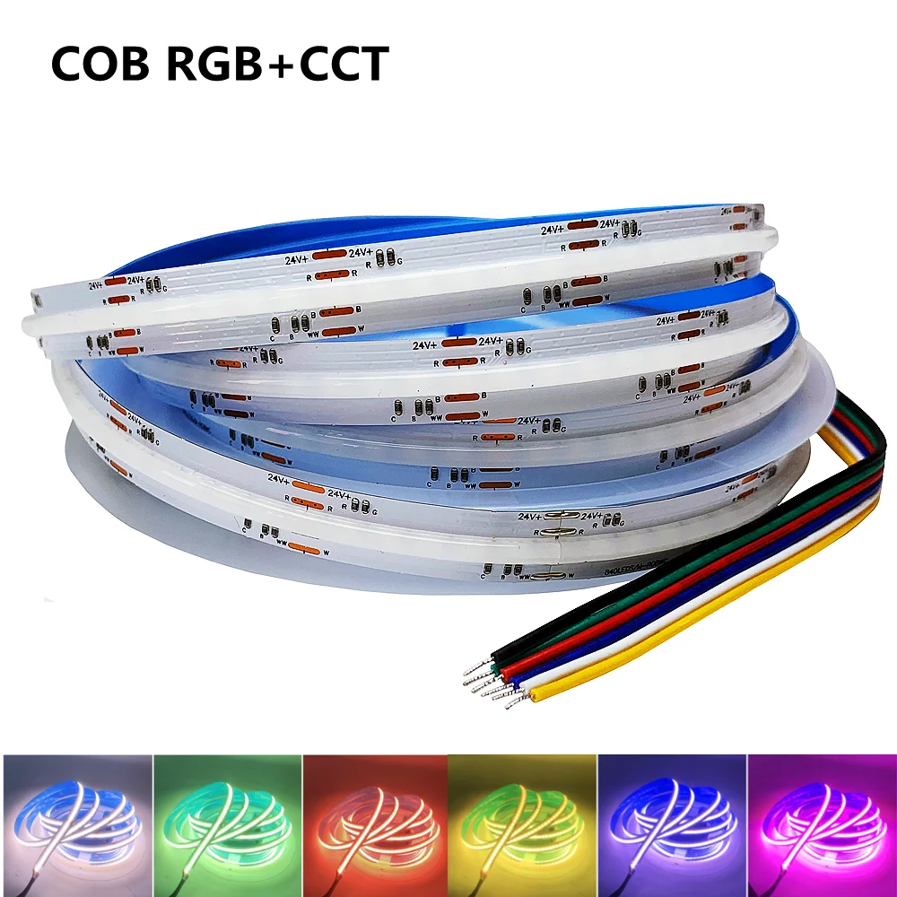 

COB RGB+CCT LED Strip Lights 5m 24V 840LEDs/m High Density Dimmable LED Lighting Flexible RA90 FCOB RGBCW RGBWW LED Tape Ribbon