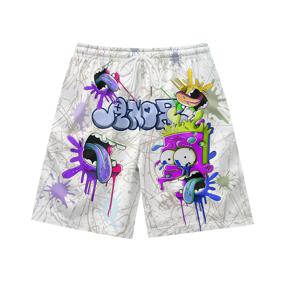 Graffiti art pattern, suitable for daily wear, casual trend, summer men's drawstring beach sports shorts