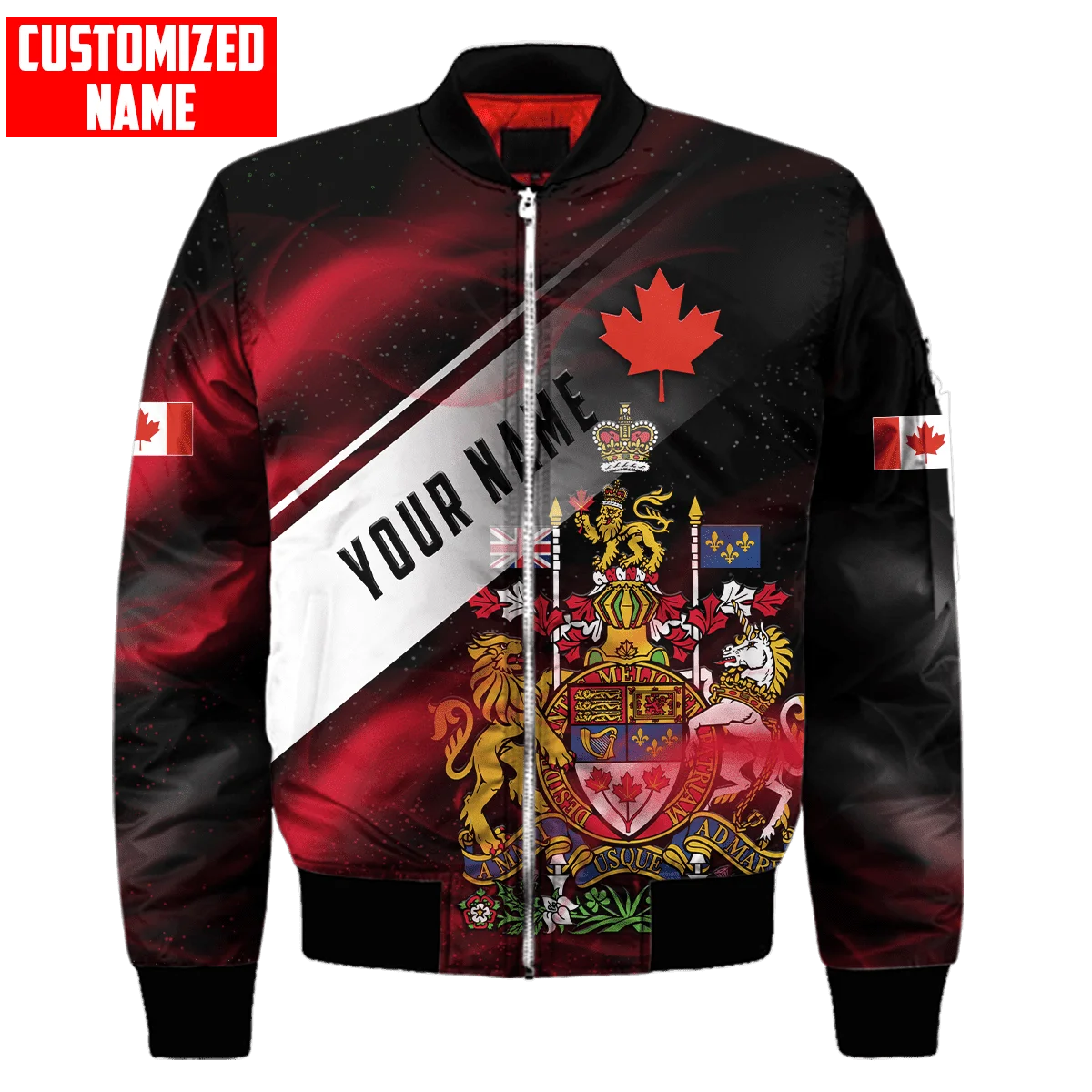 PLstar Cosmos Custom name Canada Flag Coat of Arm 3D Printed Men's Bomber Jackets Winter Unisex Casual Zipper Jacket FXU05