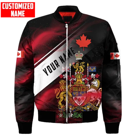 PLstar Cosmos Anpassat namn Kanadas flagga Vapensköld 3D-tryckt herrbomberjackor Vinter Unisex Casual Dragkedjajacka FXU05 10 best sales jacka Kanada - №2