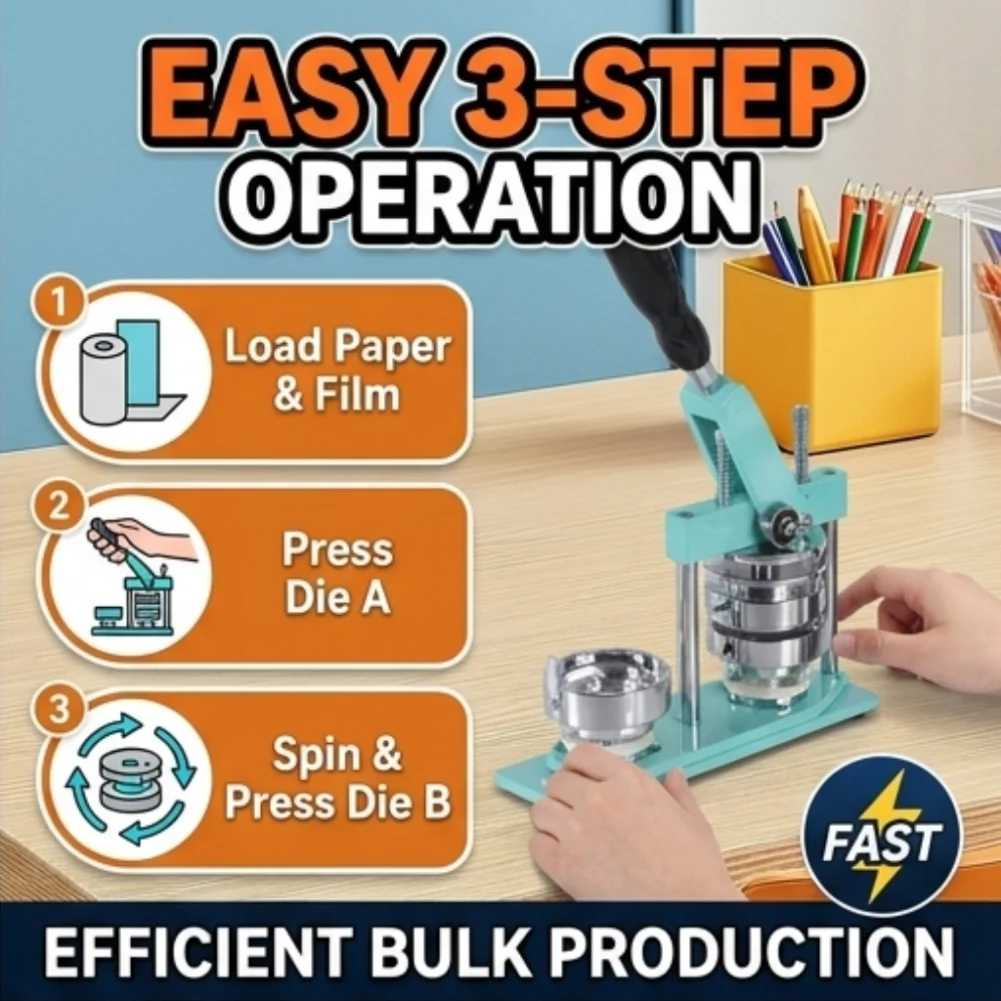 

​ Набор для изготовления значков своими руками: профессиональный пресс для круглых значков с вращающимся металлическим основанием для создания сувениров и подарков.