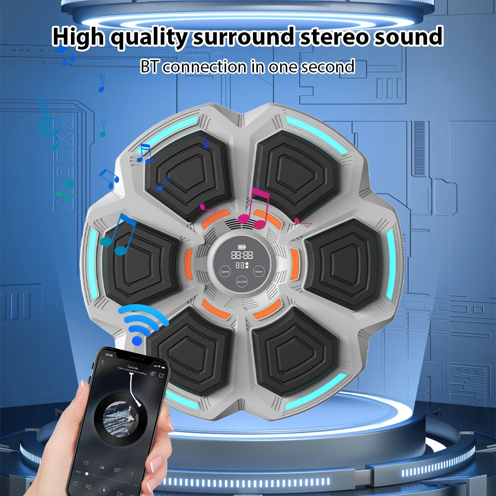 Music Boxing Machine with Boxing Gloves Music Playback Lighting BT Wall Mounted Smart Music Punching Machine 9 Speed  Levels