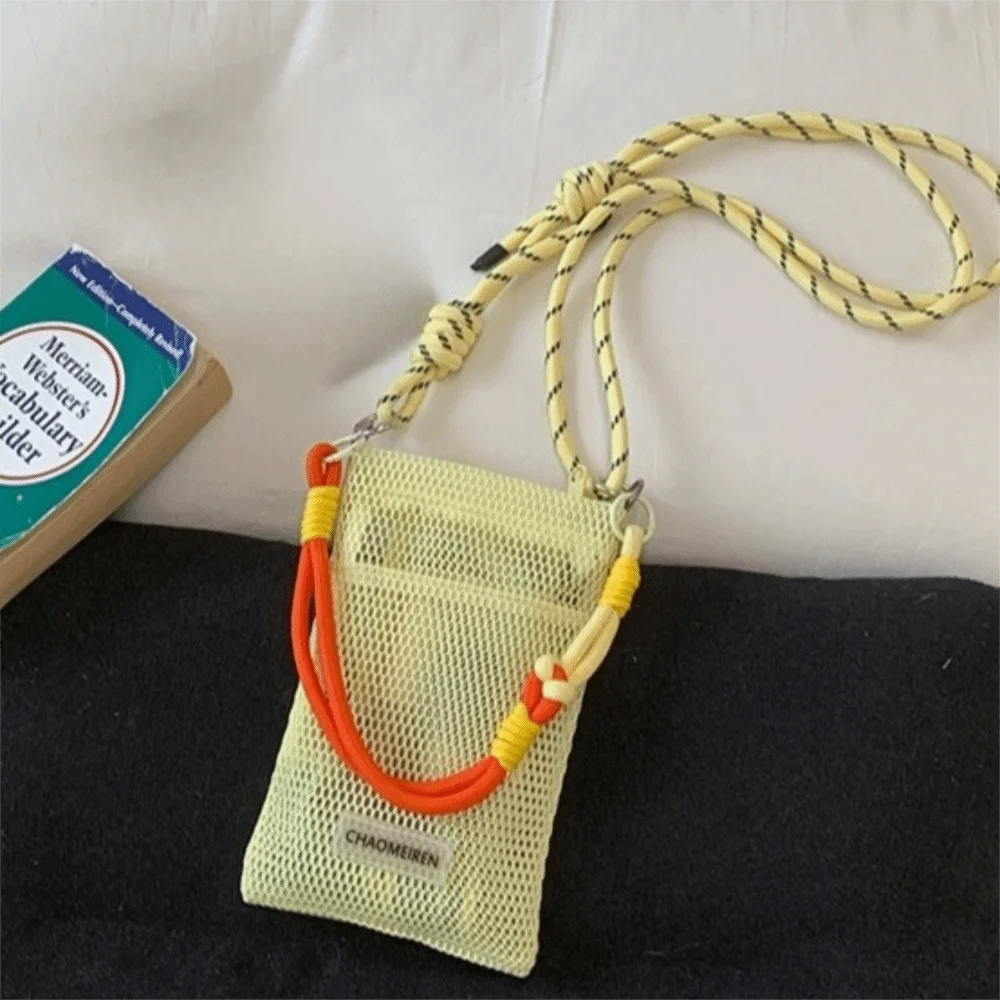 Colorful Braided Strap Mesh Crossbody Bag Small Size Portable Mini Phone Bag Candy Color Lightweight Mobile Phone Pouch view 3