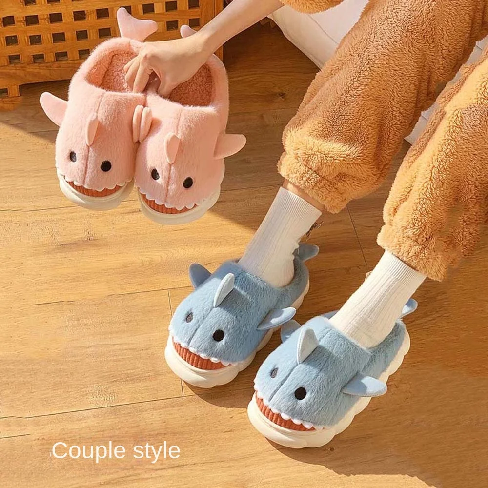 Cloudy Sharks Slipper Shark Plush Slippers Winter Shoes Animals Winter Fluffy Slippers Plush Slides Loafers Funny