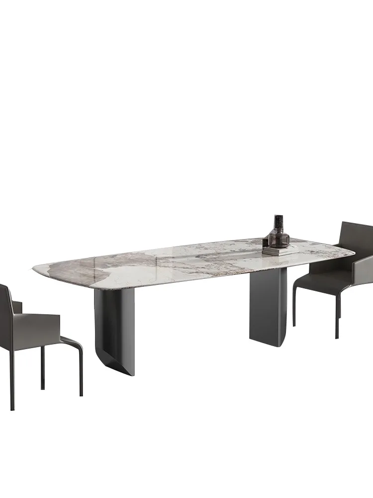 Italian light luxury Pandora glossy rock slab dining table modern simple small apartment rectangular stainless ste