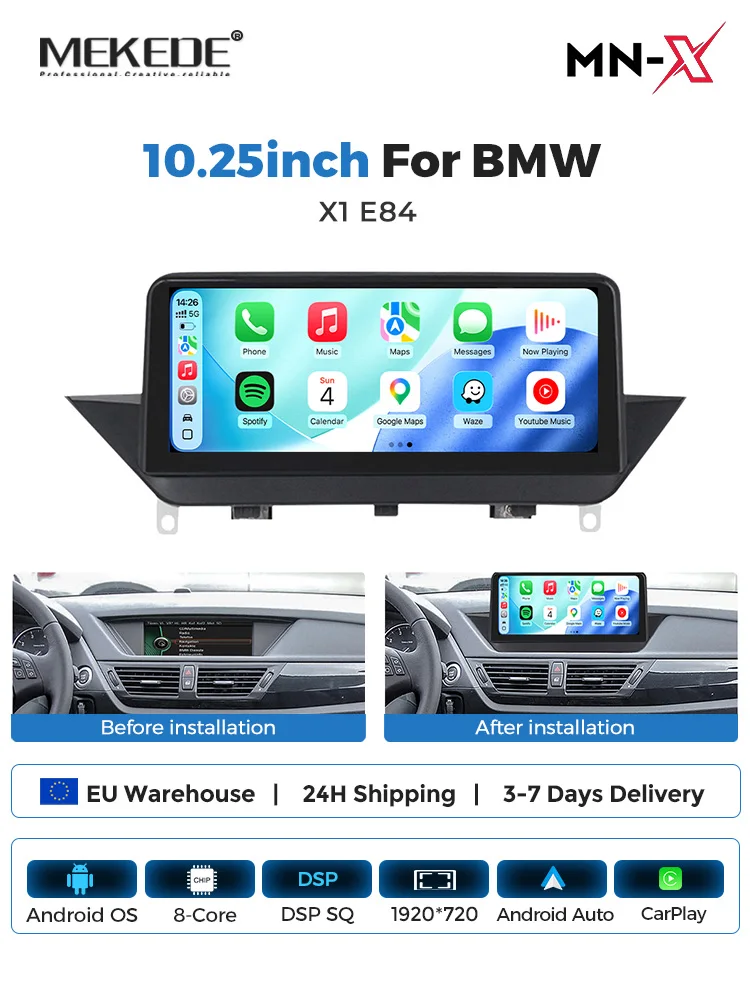 MEKEDE Android 15 Wireless CarPlay Auto 10,25 Zoll Touchscreen Autoradio für BMW X1 E84 2009 - 2015 8-Kern GPS BT DSP 4G WIFI Video-Multimedia-Player unterstützt Rückfahrkamera-Display,