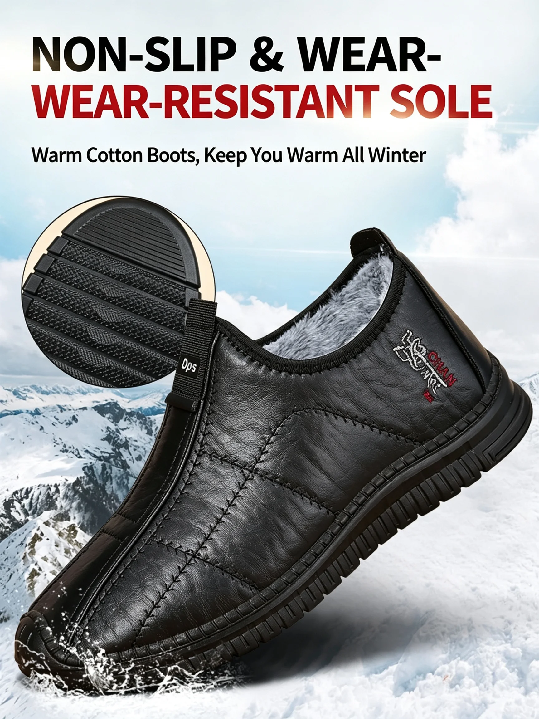 Winterstiefeletten für Herren, mit weichem Innenfutter für Wärme, wasserdichtem Obermaterial, rutschfester, dicker Sohle, ideal als bequeme Freizeit-Schuhe für den täglichen Gebrauch. – Detail 2