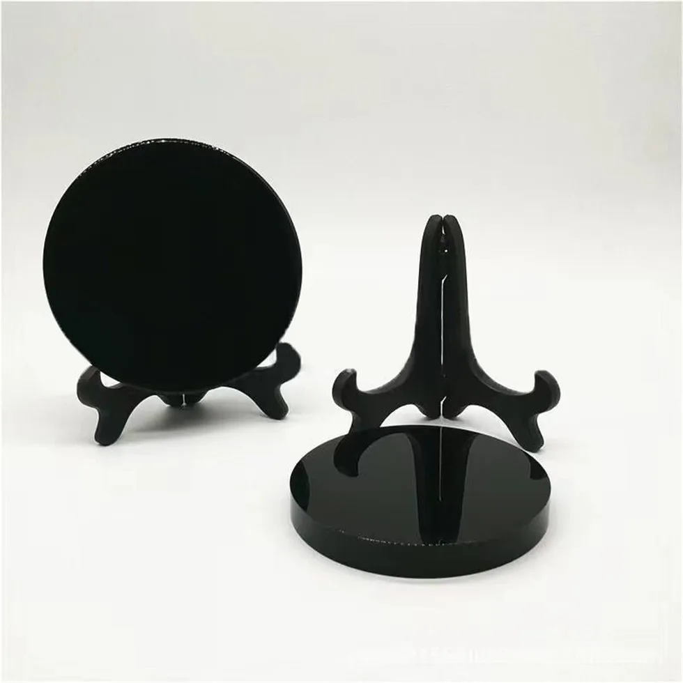 

6-15cmNatural Black Obsidian Circle Disk Round Plate Fengshui Mirror Smoking Crystal Stone For Home & Office Decor