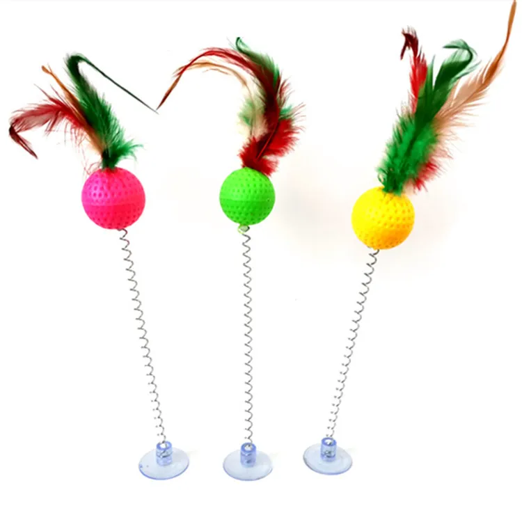 Spring Rainbow Ball Feather Cat Playing Stick 30CM Suction Cup Spring Cat Playing Stick