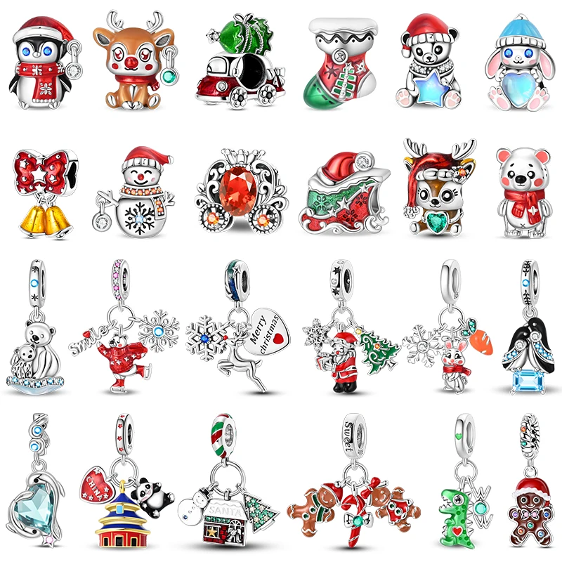 

Winter Charms 925 Sterling Silver Elk Bear Santa Claus Charms Beads Fit Original Bracelets For Women DIY Festival Jewelry Gifts