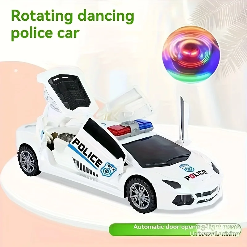 Children's Electric Toy Car 360° Rotation Blue Police Car with Cool Lighting And Music Perfect Holiday Gift
