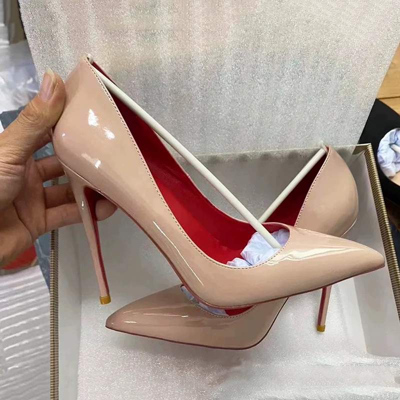 12cm Women For High Heels Nude Red Inside Pointed Toe Shallow Night Club Pumps Wedding Ladies Wedding Dress Shoes Plus Size 12cm