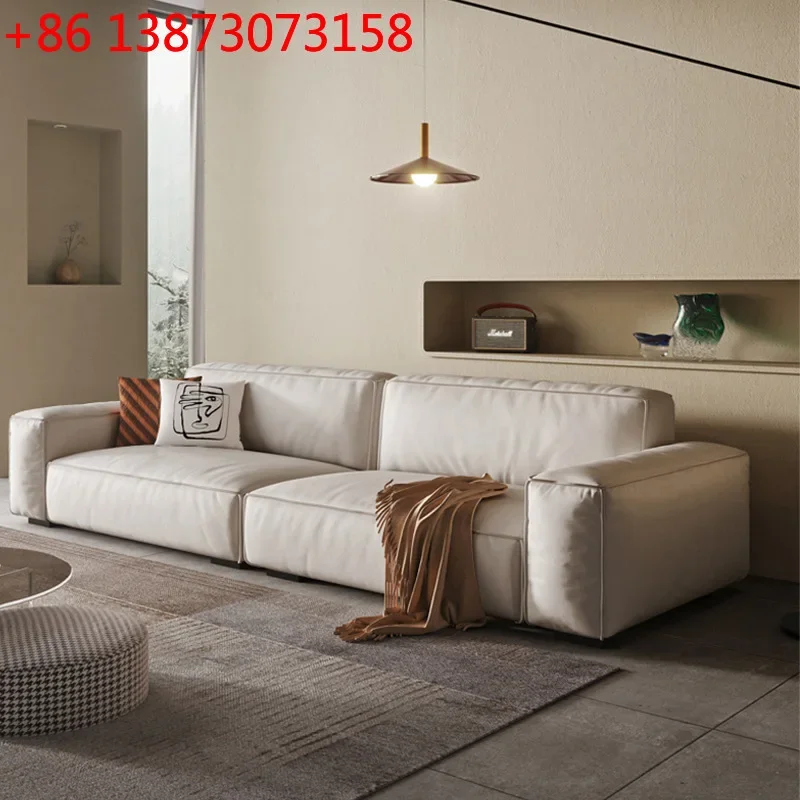 Italian style extreme Napa leather rental room living room single double straight row cream leather sofa