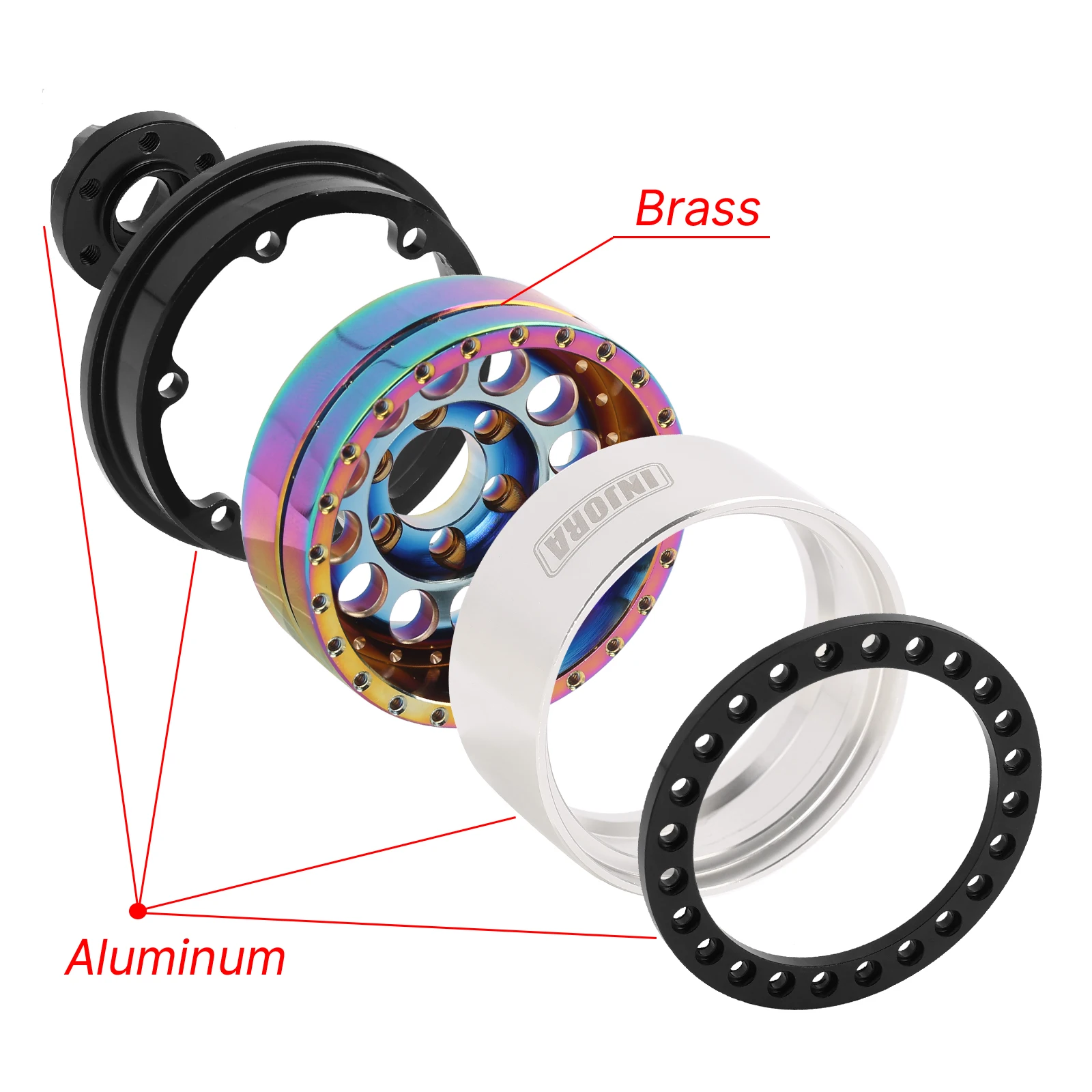 INJORA 153g Super Heavy Brass & Aluminum Deep Dish 1.9" Beadlock Wheel Rim for 1/10 RC Crawler SCX10 TRX4 VS4-10 Gen8 (W1957)