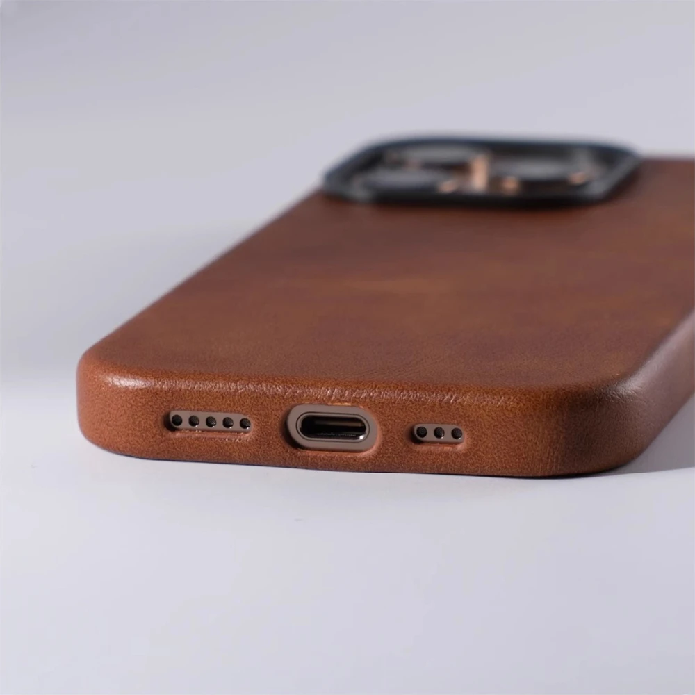 Luxury Business Retro Leather Magnetic Case For iPhone 17 Pro Max 16 Plus 15 14 13 MagSafe Alloy Lens Wireless Charging Cover