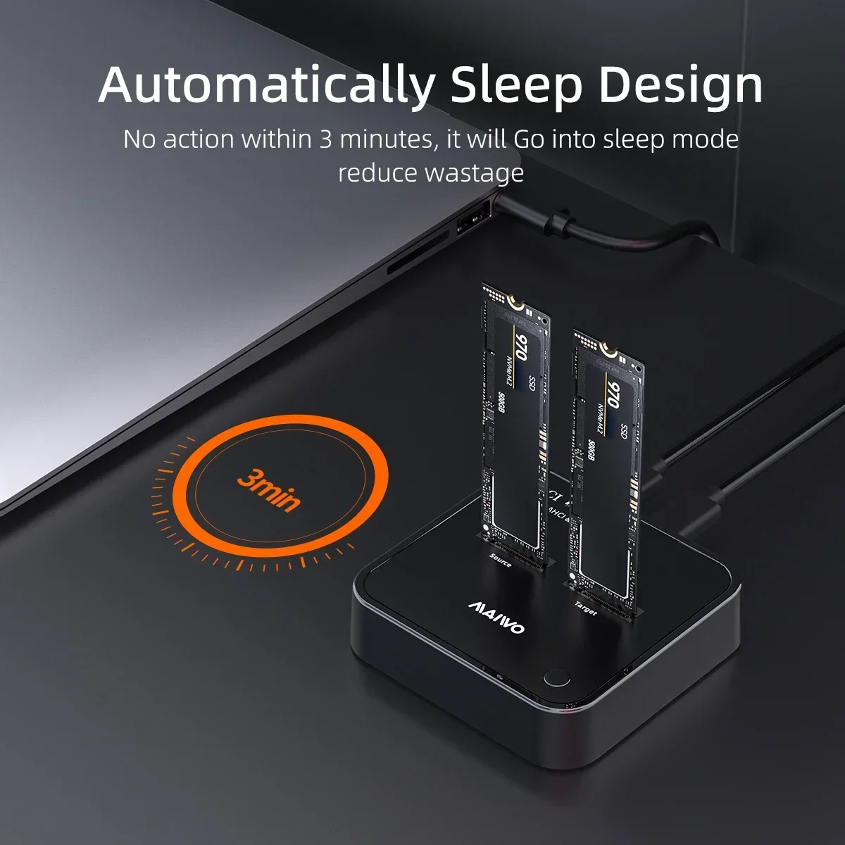 MAIWO USB3.2 AHCI M.2 NVMe SSD adaptador de carcasa duplicador móvil con M2 SSD 2230/2242/2260/2280 compatible con clon sin conexión de una tecla