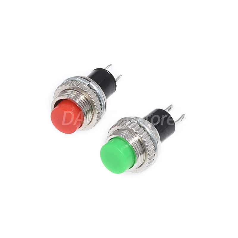10MM small push button switch DS-314 non-self-locking reset non-locking round push button switch two-foot red/green