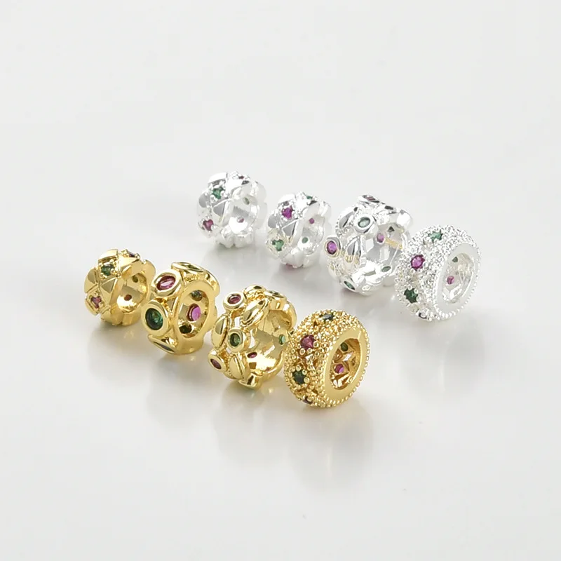 Silver 18k Gold-plated Thick Silver Color-preserving Inlaid Zircon Large Hole Bead Spacer DIY Handmade Beaded Bracelet Necklace