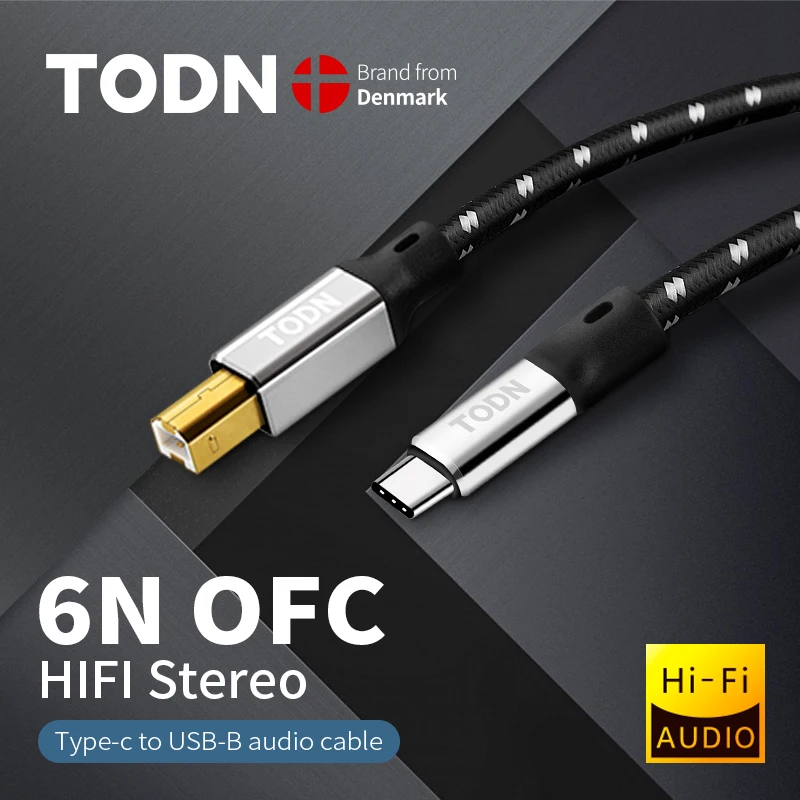 

todn USB-кабель dac типа c к типу b Hi-Fi стерео кабель 6N OFC цифровой аудиокабель для передачи данных для мобильного телефона dac