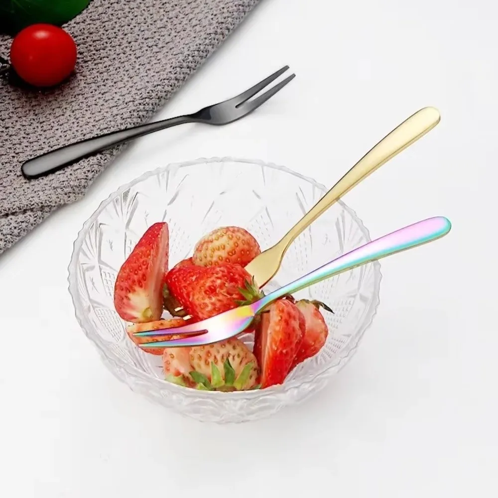Stainless Steel Fruit Fork Tableware Two-tine Small Toothpick Long Handle Food Picks Small Fork Kitchen Accessories