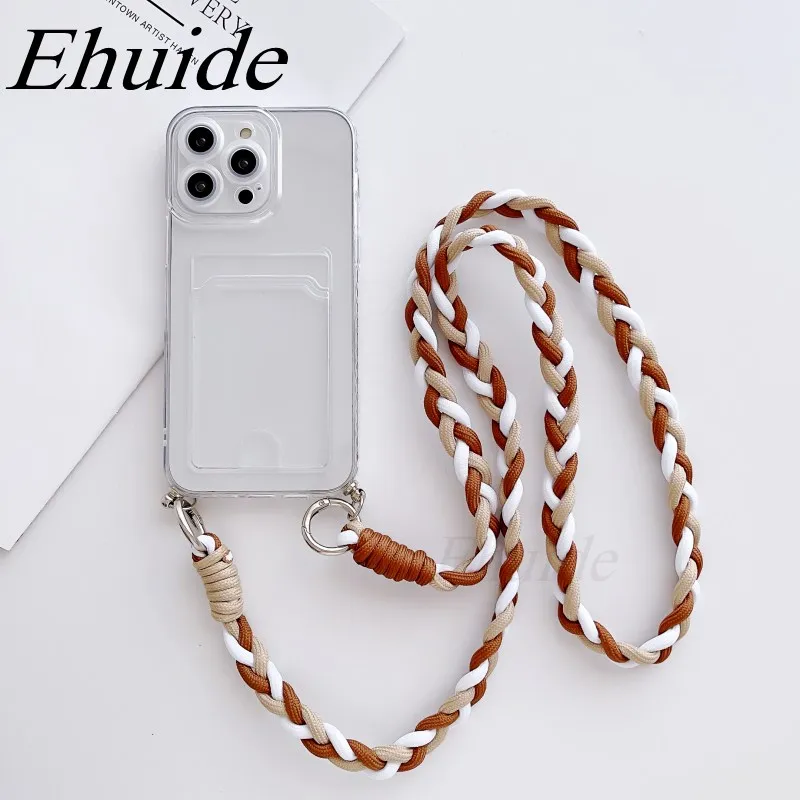 Étui à bandoulière pour OPPO Reno 12, 8, 8T Realme C55, C53, 11, 10, 9 Pro Plus, C35, C33, lanière tressée, tour de cou, fente pour carte, couvercle transparent