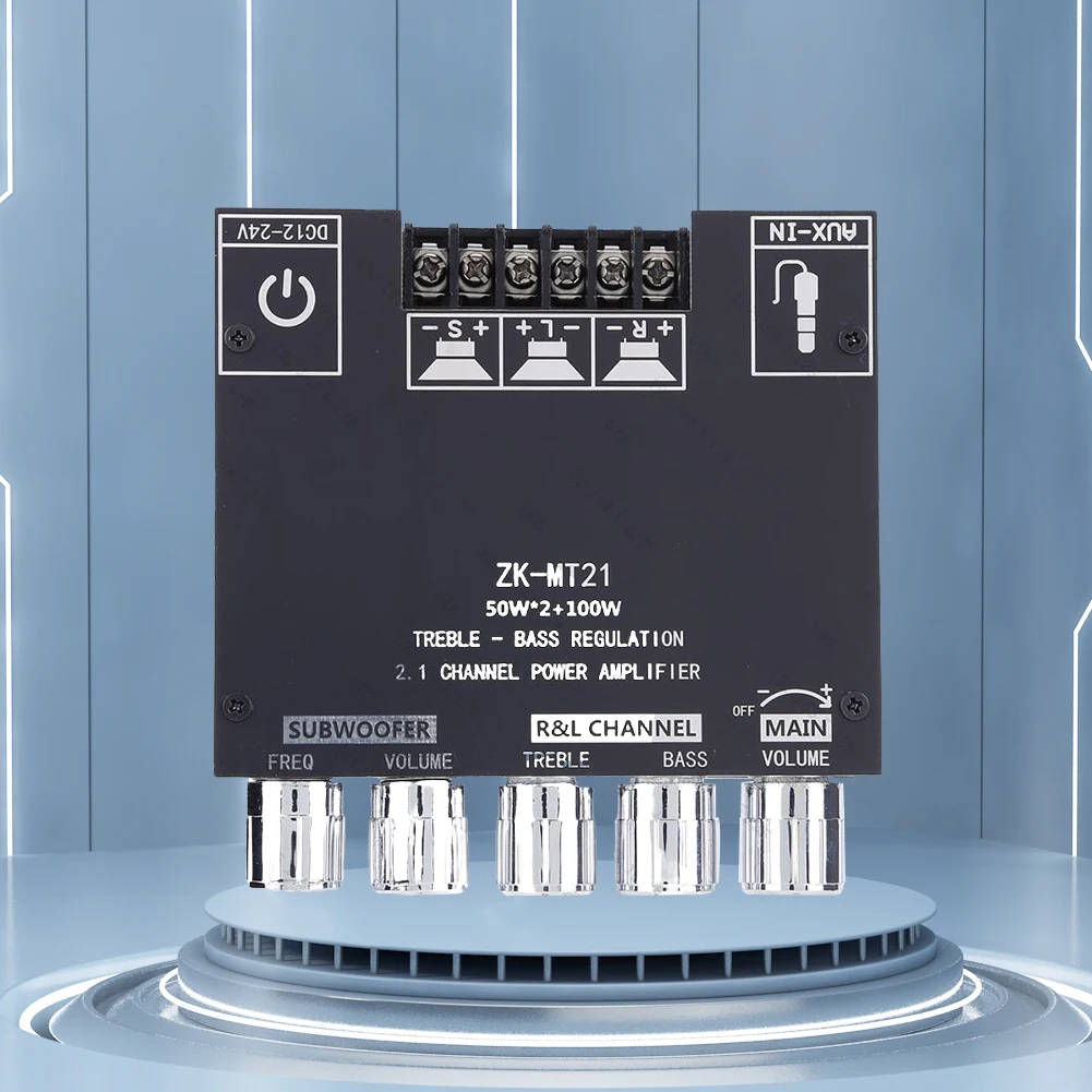 

ZK-MT21 2x50 Вт + 100 Вт 2,1-канальный BT5.0 AUX цифровой мощный усилитель сабвуфера плата