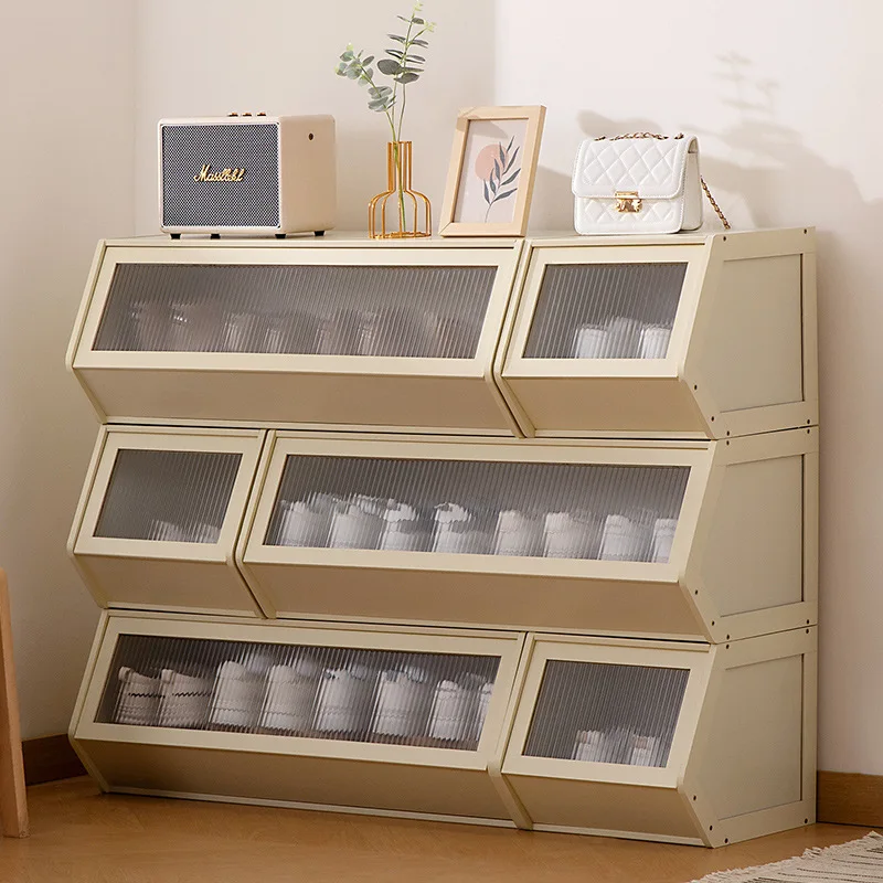 Simple shoe cabinet Household multi-functional free combination storage cabinet Shoe rack Multi-layer with door dust-proof shoe