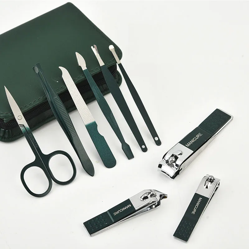 - 6-9 Pcs Manicure Set With Leather Case Professional Foot And Face Care Tool Kits Stainless Steel Nail Clipper Sets Gift