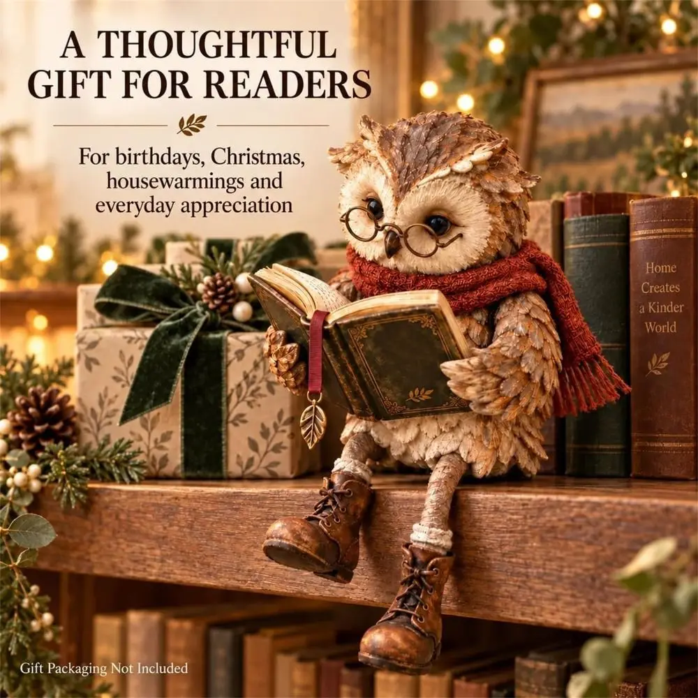Reading Pose Owl Figurine Glasses Boots Detail Owl Sculpture Detailed Sculpture Scarf Detail Study Room Ornament