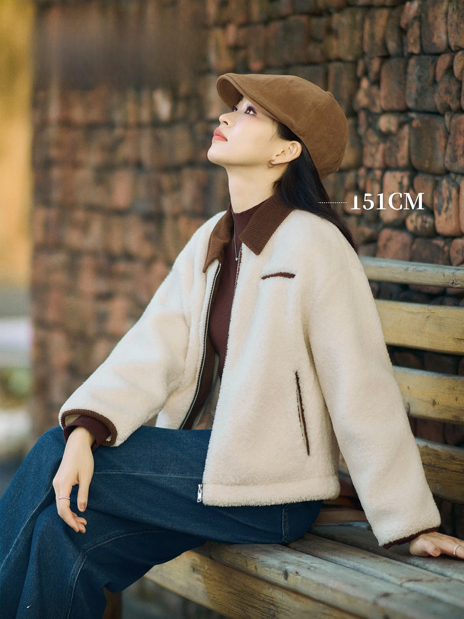 

Стильное женское пальто для города с воротником из овечьей шерсти, светло-бежевое, из полиэстера, с длинными рукавами, на молнии