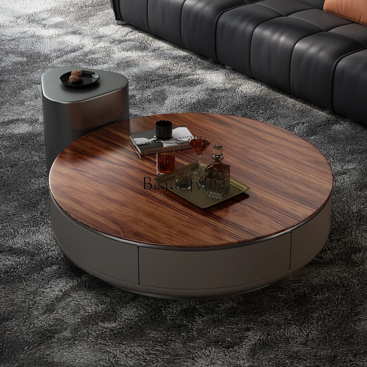 

05 FG17Italian Style Round Marble Coffee Table Living Room Home Light Luxury High-end Sense Irregular Coffee Table Set