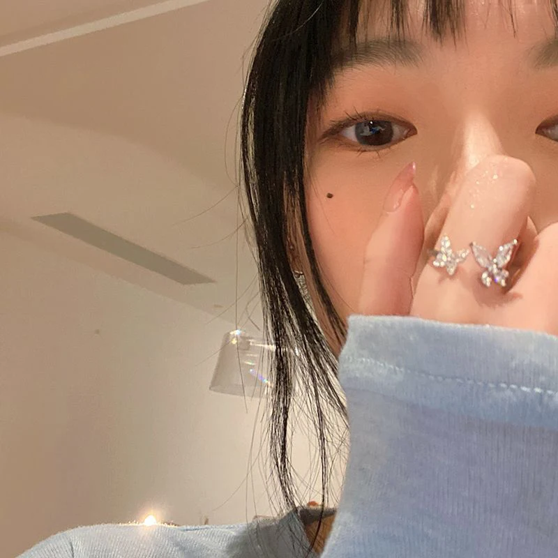 Korean Luxury Sparkling Alloy Butterfly Rings Fashion Adjustable Open Jewelry