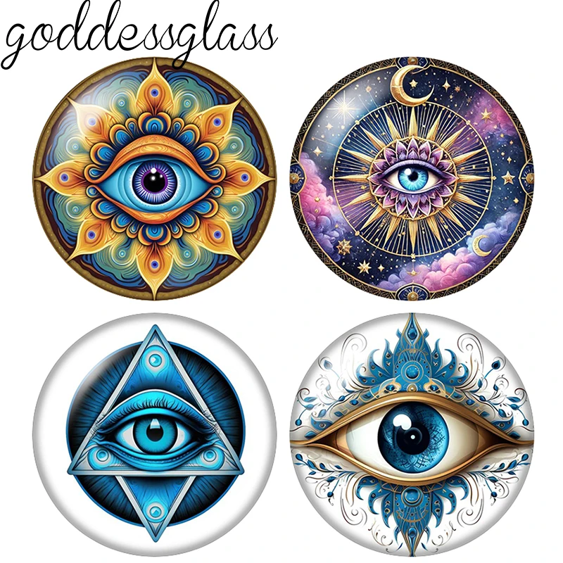 Mal de ojo, pupila de ojo azul turco, mano de Fátima, 12mm/18mm/20mm/25mm, foto redonda, cabujón de cristal, parte posterior plana, hallazgos de joyería