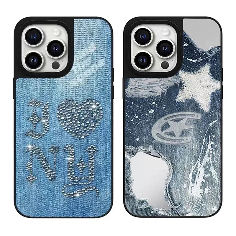 Denim Fashion Mirror Magnetic Phone Case Cover for IPhone 12 13 14 15 16 Pro Max Case