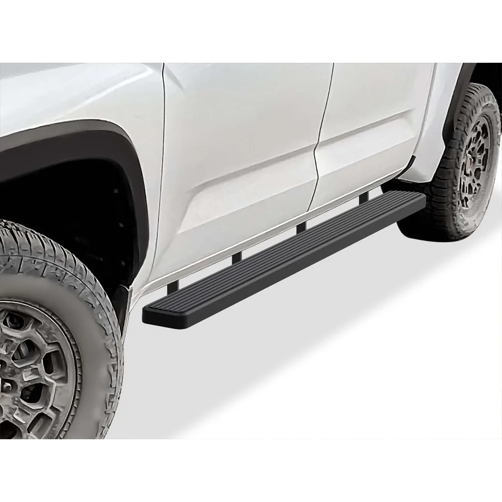 لوحات الجري مقاس 5 بوصات باللون الأسود غير اللامع متوافقة مع Toyota Tundra 2022-2025 CrewMax من الفولاذ المقاوم للصدأ (جانب خطوات جانبية لقضبان Nerf
