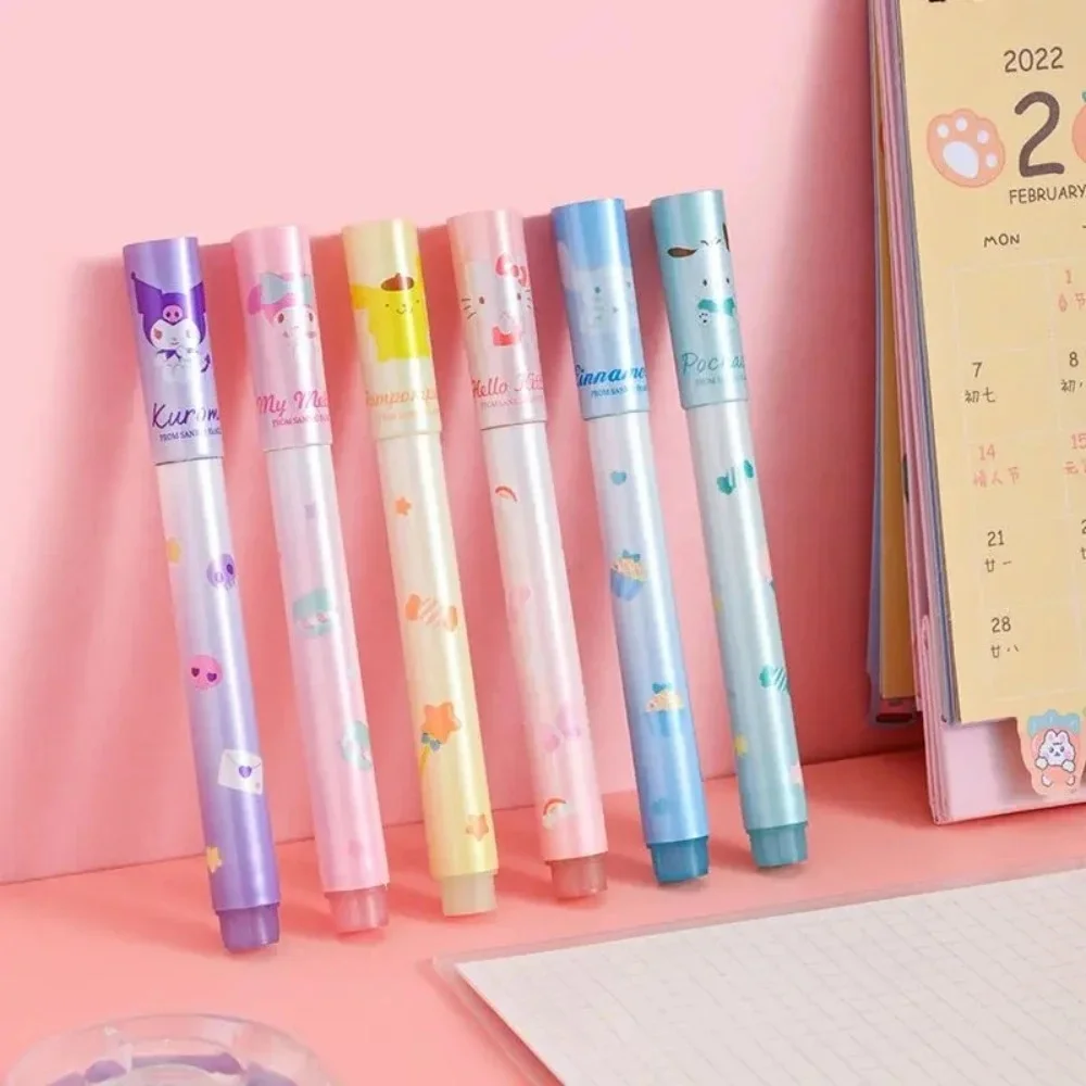 6Pcs/Set Kawaii Sanrio Marking Pen Set Cute Cartoon Hello Kitty Kuromi Melody Cinnamoroll Highlighter Pens Students Stationery