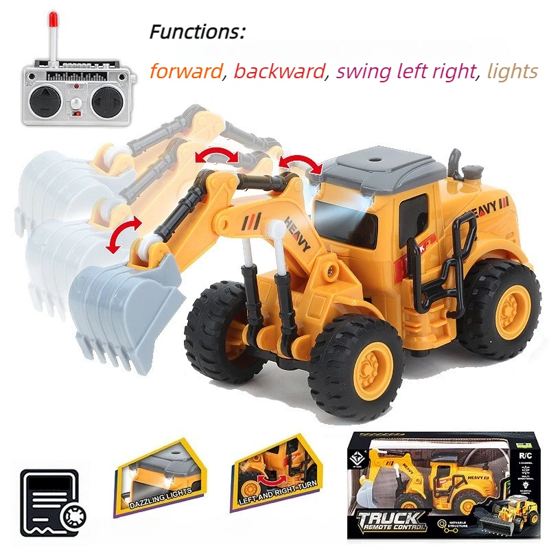 RC Excavator Remote Control Truck Kids Toy Forward Backward Swing Left Right with Lights Engineering Vehicle Boys Play Toy