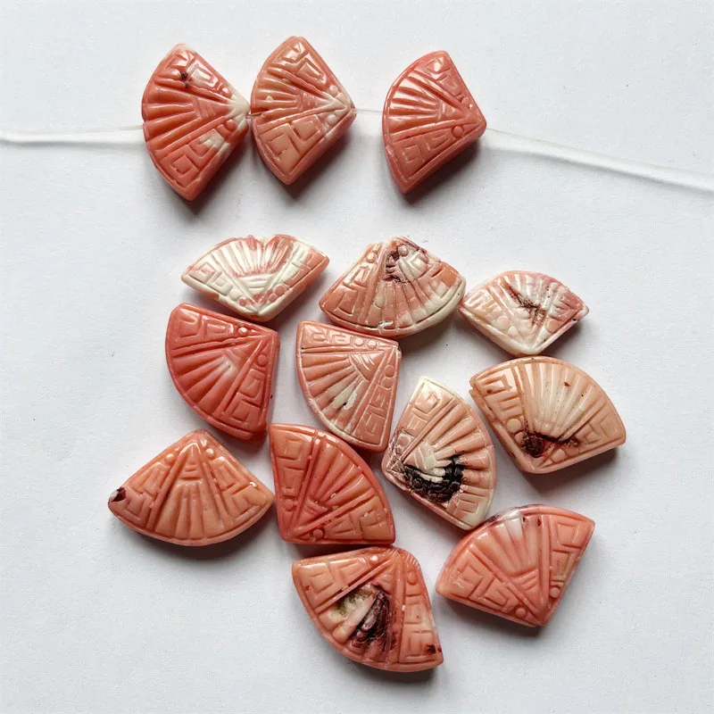 5pcs Rare Big Size Carved Fan Coral Orange Natural Gemstone Loose Bead for Jewelry Making DIY Bracelet Necklace Accessories