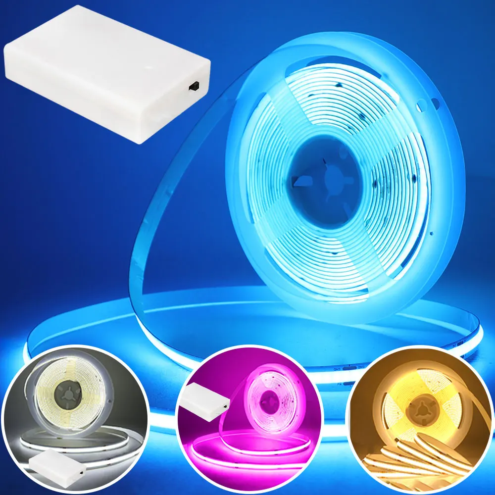 3AA Battery Box 5V COB LED Strip, Flexible COB Strip Light Warm White / White for Party, Counter Bedroom, Kitchen
