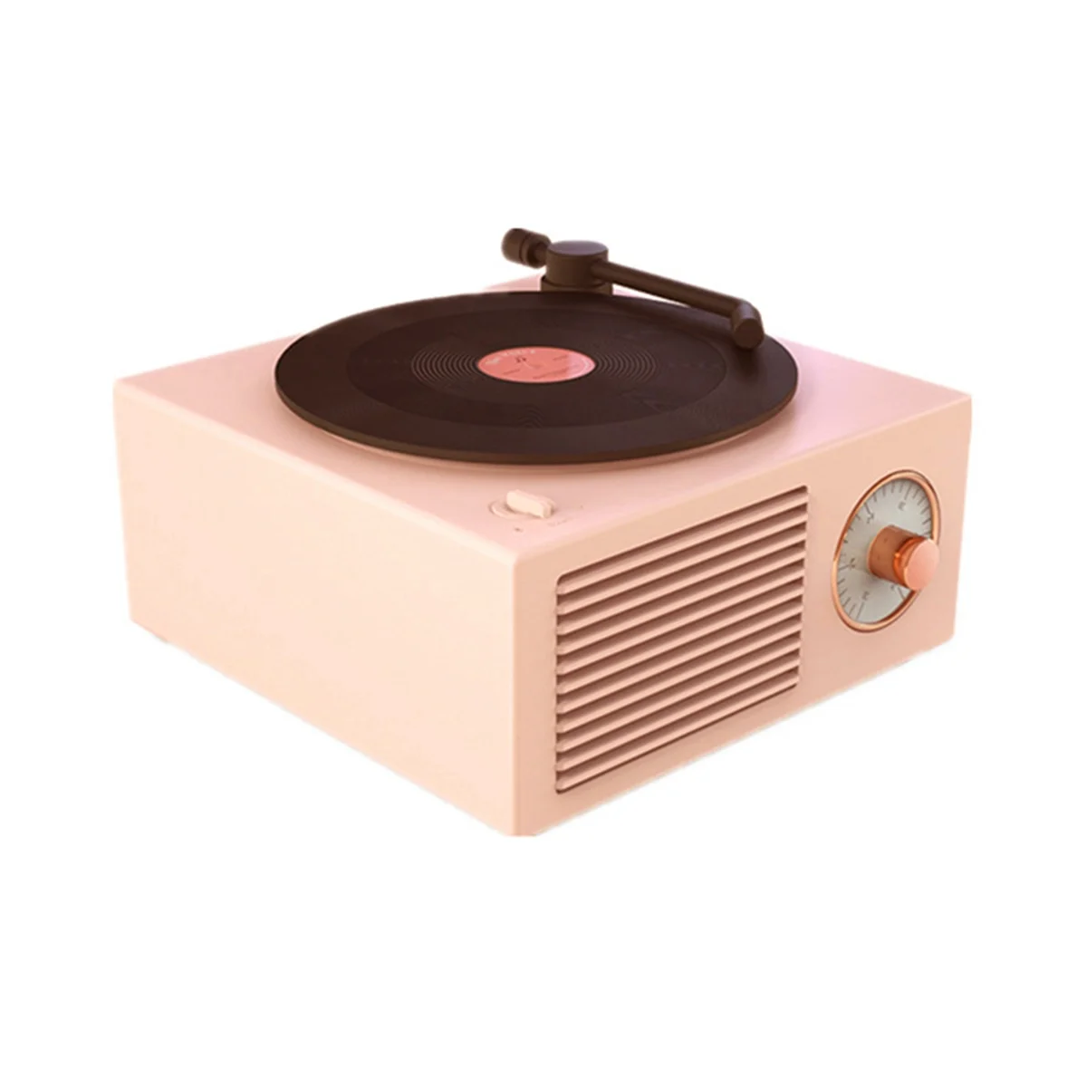 Turntable Speaker Bluetooth-Compatible V5.0 Vinyl Record Player Stereo Vintage Portable Speaker Pink