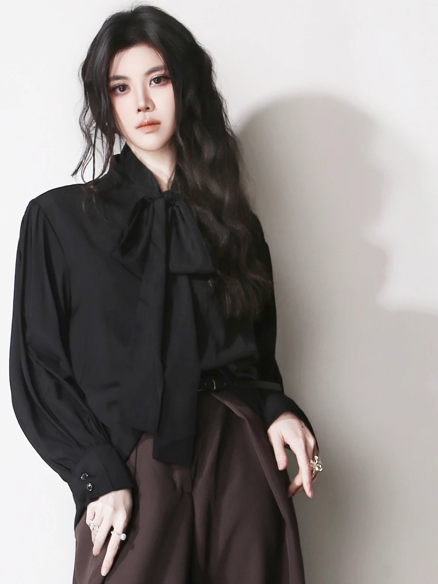 

Slimming V-Ne Long Sve Loose Fit irt European Sle Knot Loose Hanging Sense Base Layer Women's Premium irt