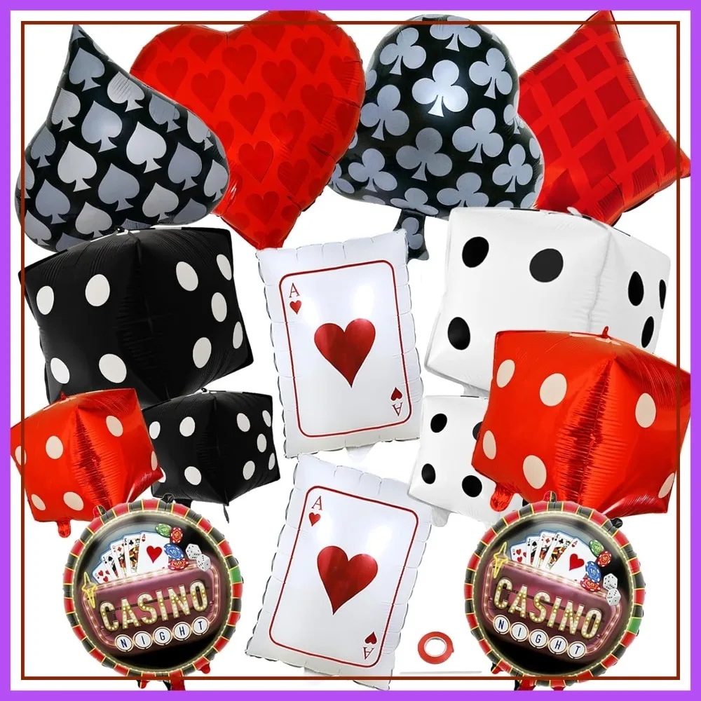 

14 Pcs Large Casino Balloons Decorations, Dice and Poker Cards Theme for Birthday Party, Texas Poker Las Vegas Party Supplies